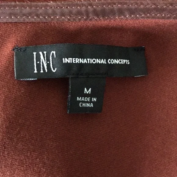 INC International Concepts brown faux croc embossed leather one shoulder top M - Picture 8 of 10